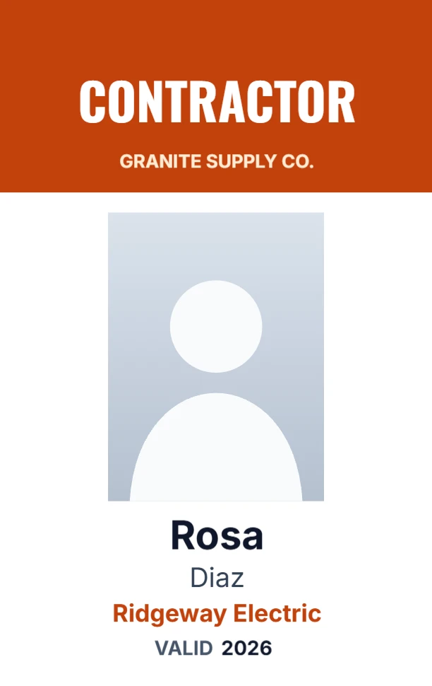 Contractor badge with the company name and the year it's valid