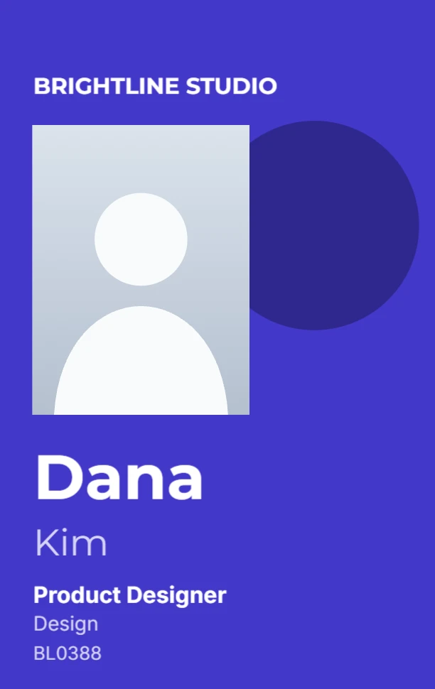 Employee badge for a design studio, made from the Bold Brand starter
