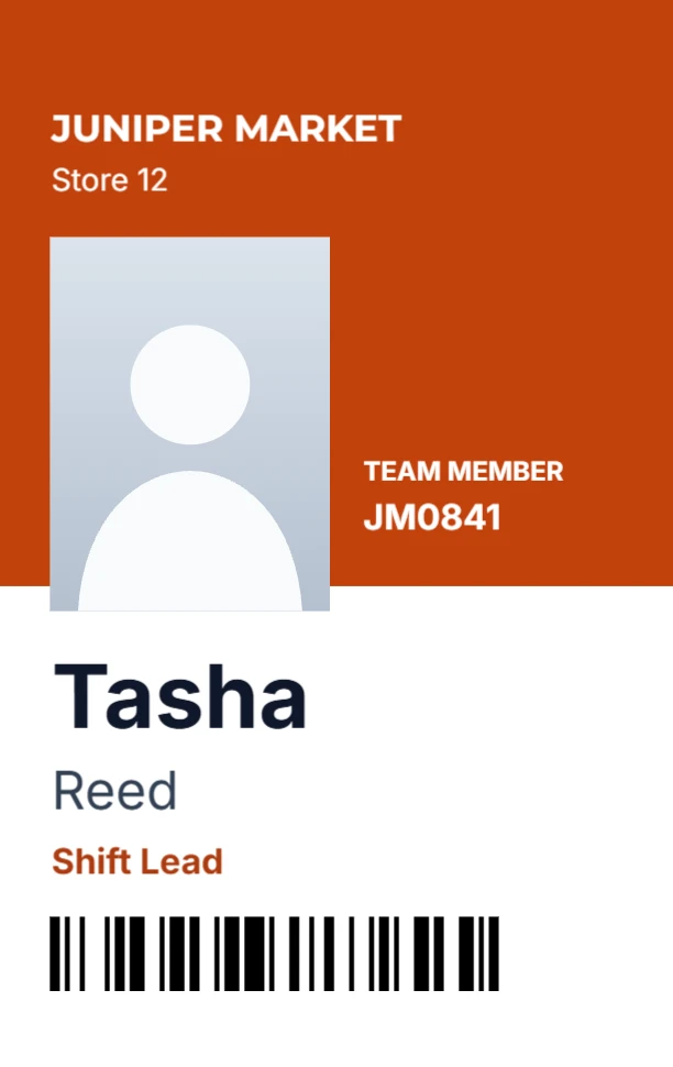 Team member ID for a grocery store