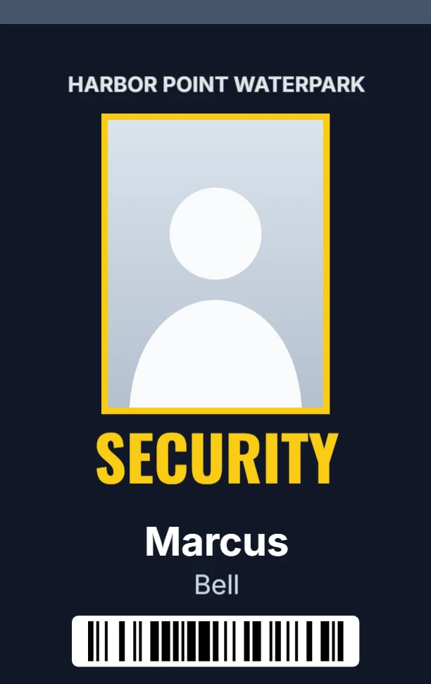 Security staff badge for a waterpark