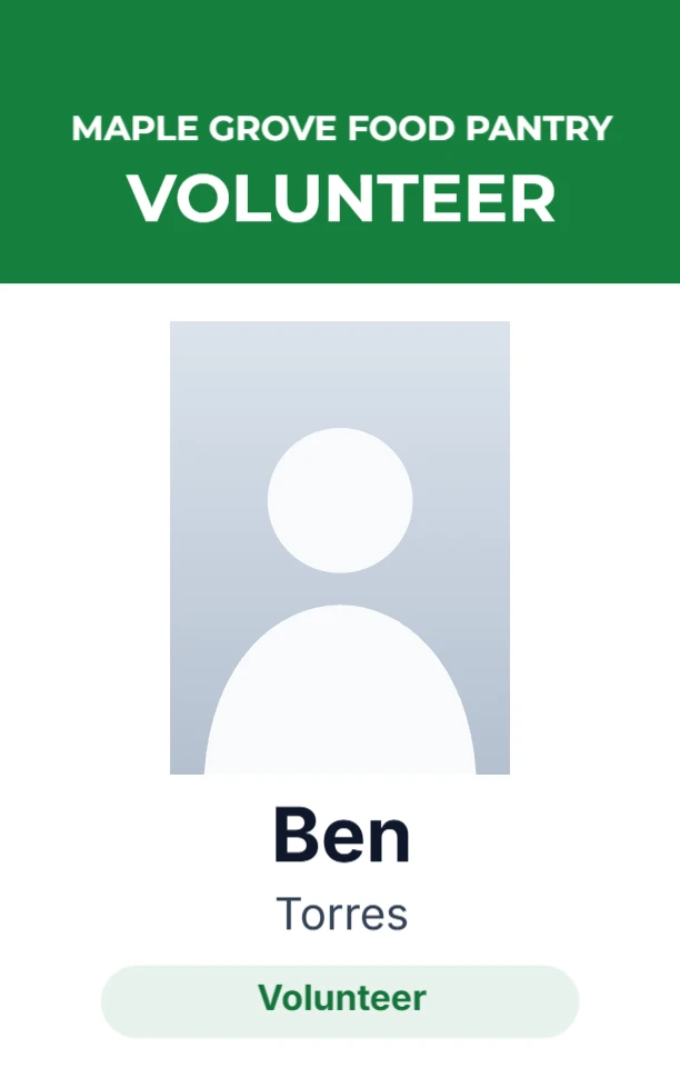 Volunteer badge for a food pantry